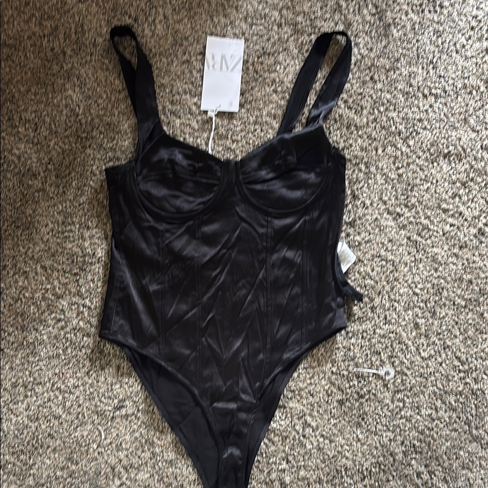 NWT Zara Black Satin Top